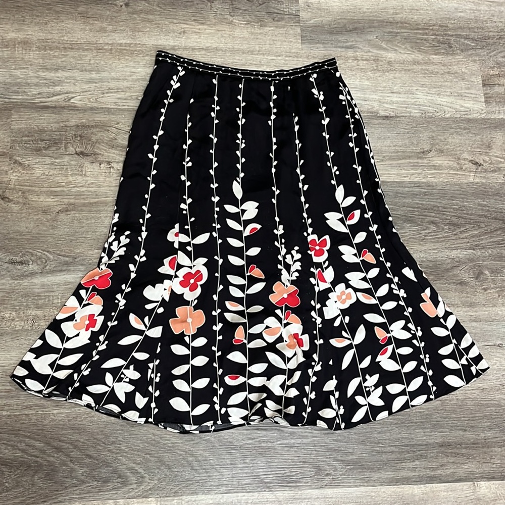 Talbots 100% Pure Silk Mid Length Skirt Black with Pattern Women’s Size 10 - Picture 5 of 12